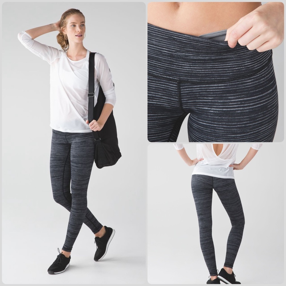 Lululemon Wunder Under Pant III Blurry Belle Battleship Black Striped Leggings